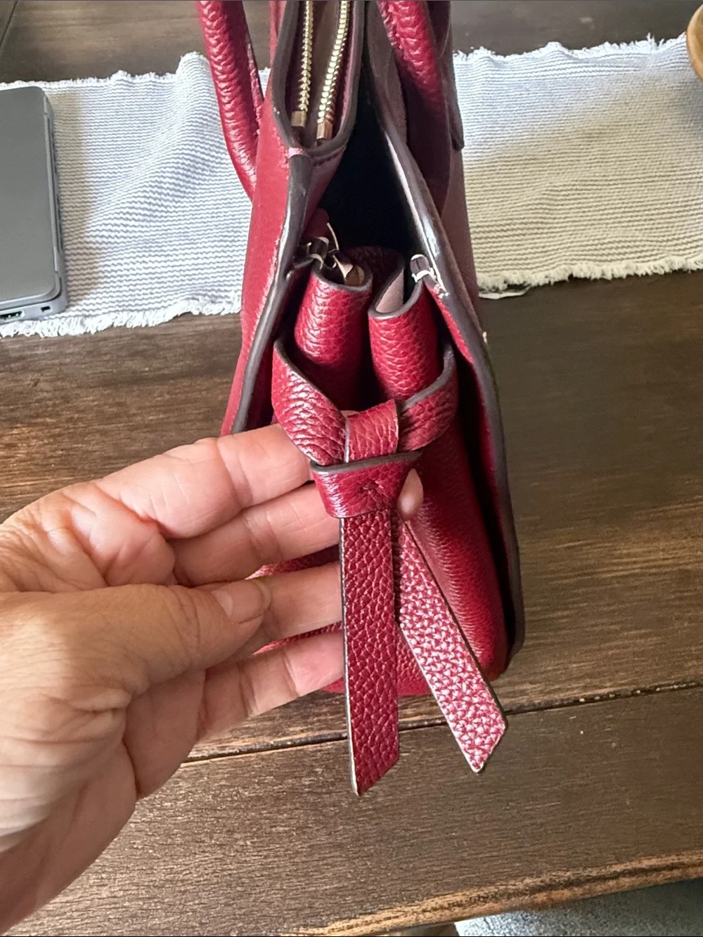 kate spade Pebbled Leather Satchel in Berry Red